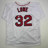 Autographed/Signed Derek Lowe Boston White Baseball Jersey Beckett BAS COA