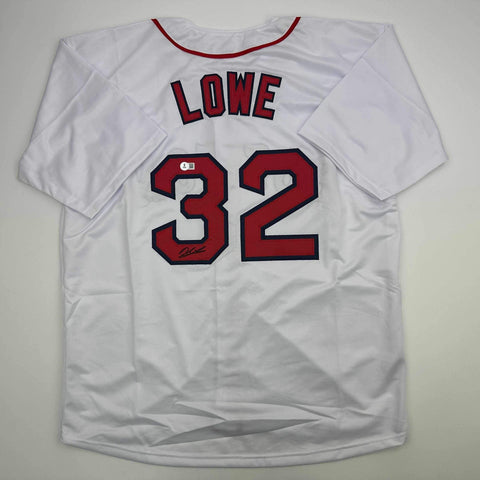 Autographed/Signed Derek Lowe Boston White Baseball Jersey Beckett BAS COA