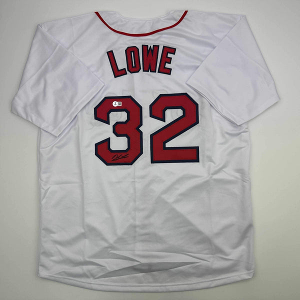 Autographed/Signed Derek Lowe Boston White Baseball Jersey Beckett BAS COA