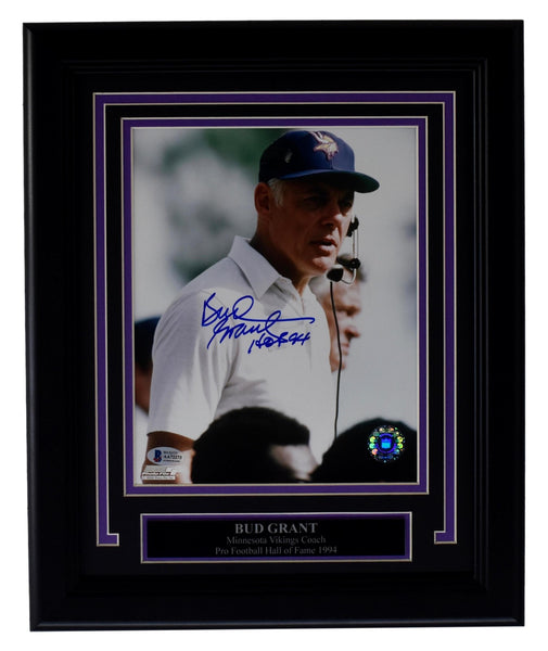 Bud Grant HOF Vikings Signed/Autographed 8x10 Photo Framed Beckett 211410