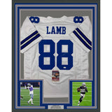 Framed Autographed/Signed CeeDee Lamb 35x39 Dallas White Football Jersey JSA COA
