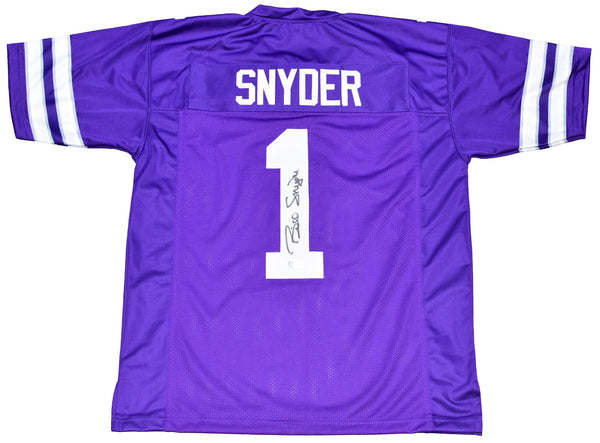 BILL SNYDER AUTOGRAPHED SIGNED KANSAS STATE WILDCATS #1 PURPLE JERSEY BECKETT