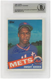 Dwight Gooden Signed Mets 1985 Topps Rookie Card #620 - (Beckett / Auto Sticker)