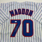 Autographed/Signed Joe Maddon Chicago Pinstripe Baseball Jersey JSA COA