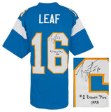 Ryan Leaf Signed Powder Blue Custom Football Jersey w/#2 Draft Pick 1998 -SS COA