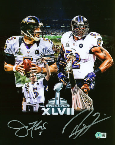 Ravens Ray Lewis & Joe Flacco Authentic Signed 11x14 Collage Photo BAS Witnessed