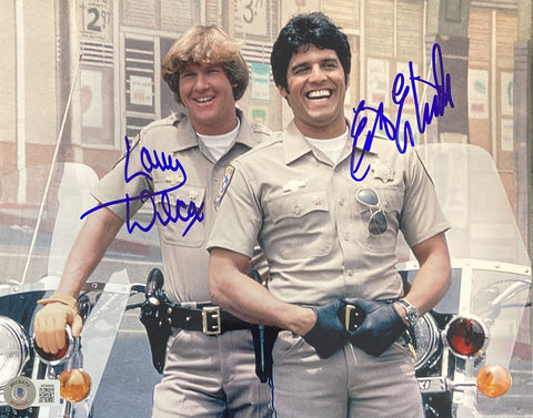 Erik Estrada Larry Wilcox Signed 8x10 CHIPS Laughing Photo BAS ITP
