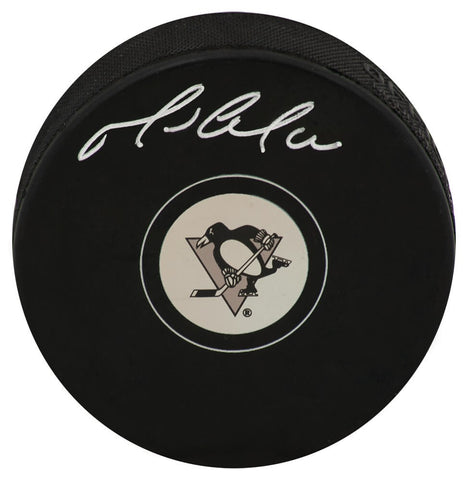 Mario Lemieux Signed Penguins Team Logo Hockey Puck (In Silver) - (PSA Holo)