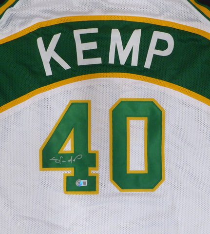 Seattle Supersonics Shawn Kemp Autographed White Jersey Beckett BAS QR #BE42206