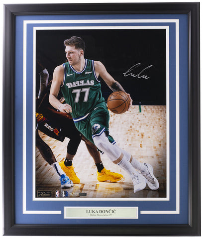 Luka Doncic Signed Framed 16x20 Dallas Mavericks Logoman Photo Panini