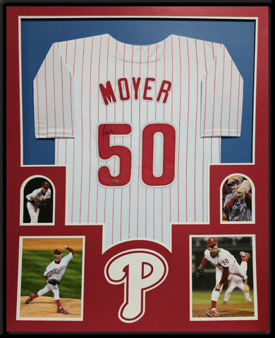 FRAMED PHILADELPHIA PHILLIES JAMIE MOYER AUTOGRAPHED SIGNED JERSEY PLAYBALL COA