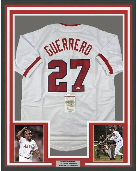 FRAMED Signed VLADIMIR VLAD GUERRERO 35x39 LA White Jersey JSA COA
