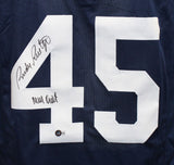 Rudy Ruettiger Autographed/Signed College Style Blue Jersey Insc. Beckett 41171