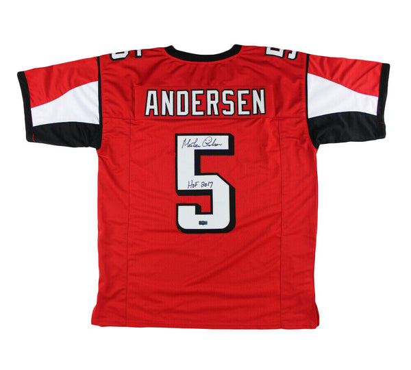 Morten Andersen Signed Atlanta Custom Red Jersey with "HOF 2017" Inscription