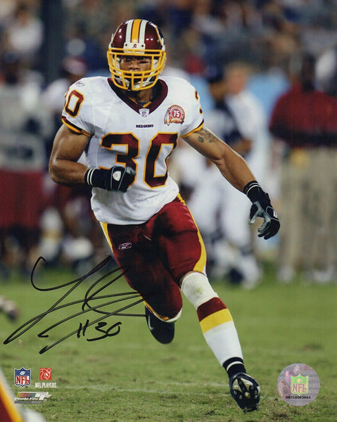 LaRon Landry Signed Washington White Jersey Action 8x10 Photo - (SCHWARTZ COA)