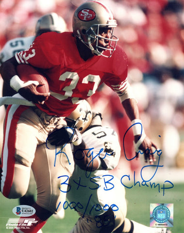 Roger Craig Autographed 49ers 8x10 Photo W/ 3X SB Champ 1000/1000 "85" Beckett
