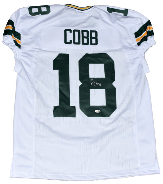 RANDALL COBB SIGNED GREEN BAY PACKERS #18 WHITE GAME CUT JERSEY JSA