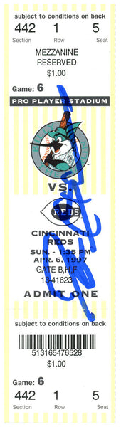 Deion Sanders Signed Cincinnati Reds 4/6/1997 @ Marlins Ticket BAS 37168