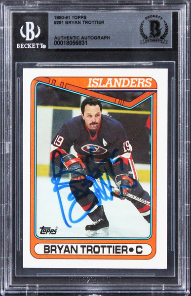 Islanders Bryan Trottier Authentic Signed 1990 Topps #291 Card BAS Slabbed
