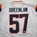 Autographed/Signed Dre Greenlaw Denver White Pro Cut Football Jersey Beckett COA