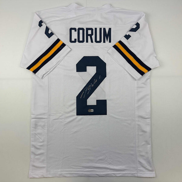 Autographed/Signed Blake Corum Michigan White Jersey Beckett BAS COA