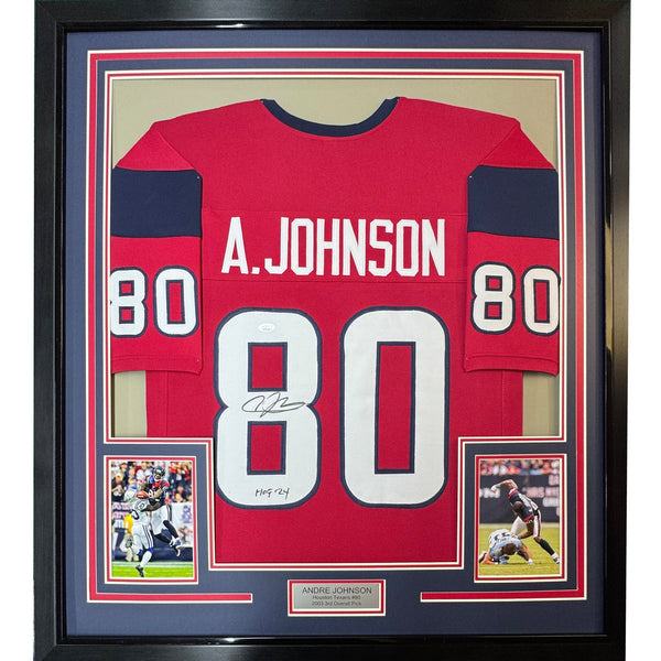 FRAMED Signed ANDRE JOHNSON 35x39 Houston Red Jersey JSA COA Auto