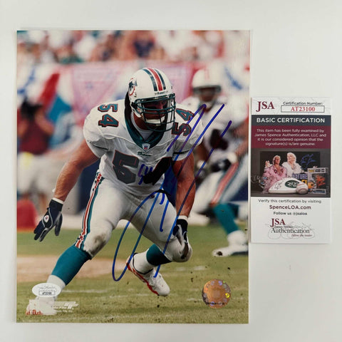 Autographed/Signed Zach Thomas Miami Dolphins 8x10 Football Photo JSA COA #2