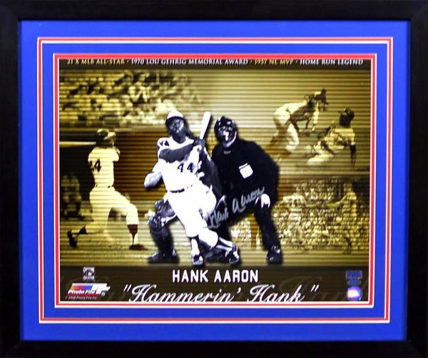 HANK AARON SIGNED ATLANTA BRAVES HOME RUN RECORD 16x20 FRAMED PHOTO STEINER