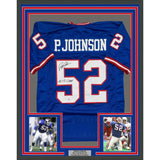 Framed Autographed/Signed Pepper Johnson 35x39 New York Blue Jersey Beckett COA