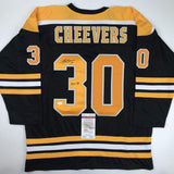 Autographed/Signed GERRY CHEEVERS HOF 85 Boston Black Jersey JSA COA Auto