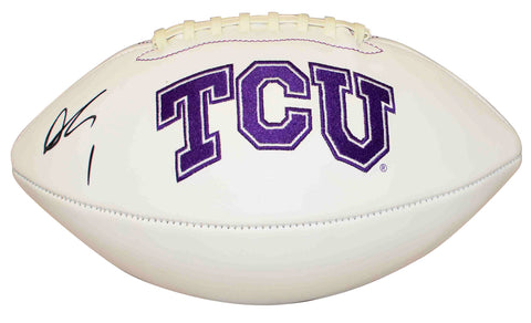 QUENTIN JOHNSTON AUTOGRAPHED TCU HORNED FROGS WHITE LOGO FOOTBALL BECKETT