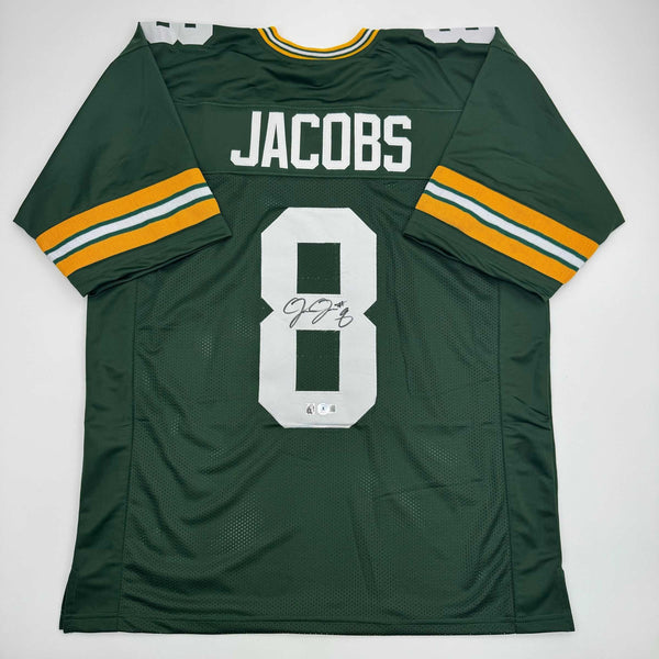 Autographed/Signed Josh Jacobs Green Bay Green Football Jersey Beckett BAS COA