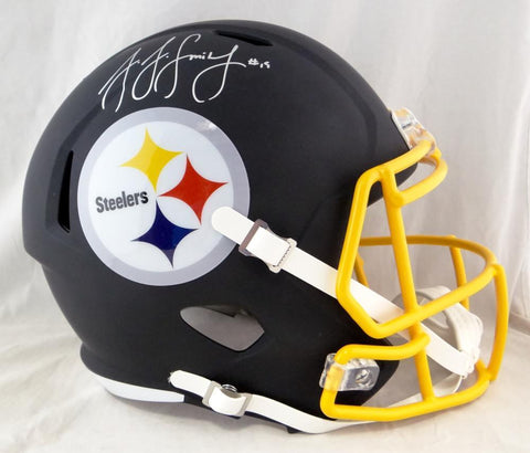 JuJu Smith-Schuster Autographed Steelers F/S Flat Black Helmet- JSA W Auth *Silv