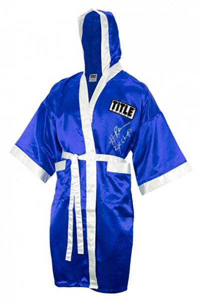 Hasim Rahman Signed Title Blue & White Boxing Robe w/2x Champ - (SCHWARTZ COA)