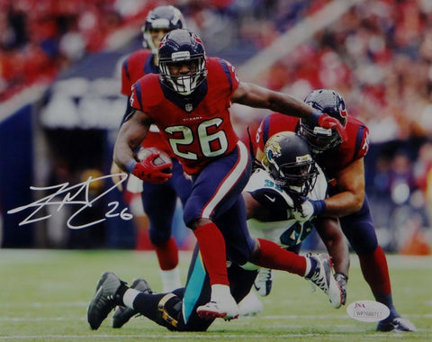 Lamar Miller Signed Houston Texans 8x10 Battle Red Jersey Photo- JSA W Auth *Whi