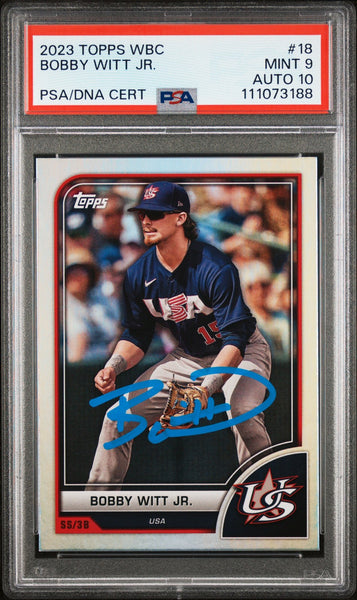Royals Bobby Witt Jr. Signed 2023 Topps WBC #18 Card 9 Auto 10! PSA/DNA Slabbed