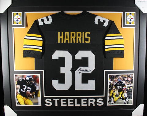 Franco Harris Autographed/Signed Pro Style Framed Black XL Jersey BAS 40134