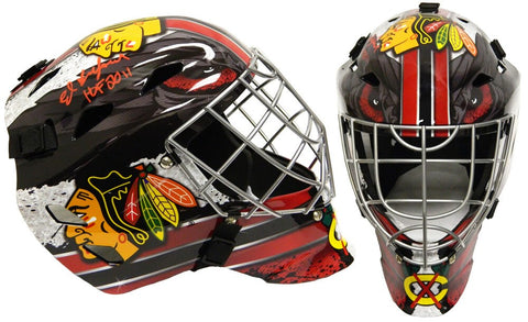 ED BELFOUR Signed Blackhawks Franklin Replica F/S Goalie Mask w/HOF 2011 - SS