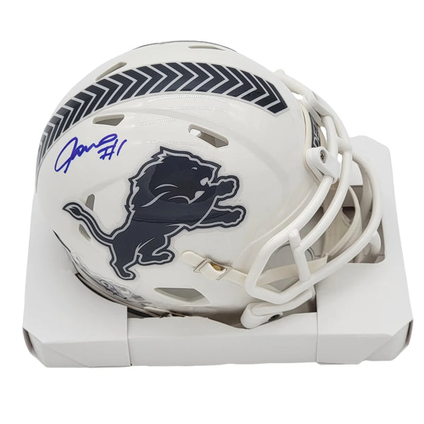 Jameson Williams Signed Detroit Lions 2024 Salute to Service Mini Helmet Beckett