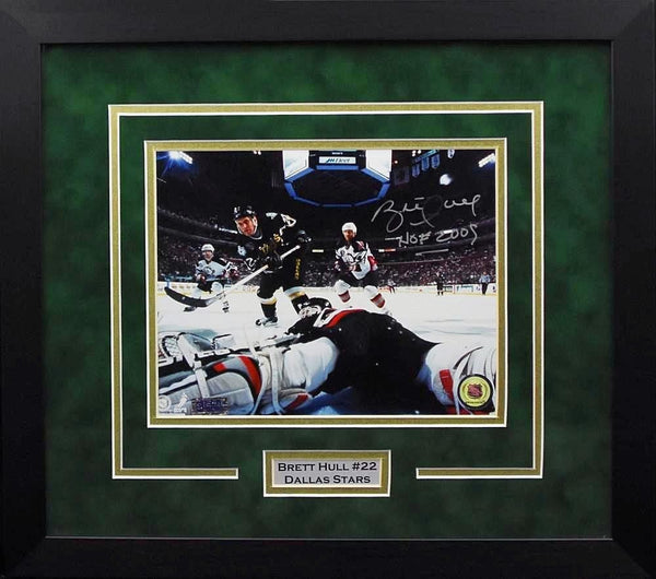 BRETT HULL AUTOGRAPHED DALLAS STARS STANLEY CUP 8x10 FRAMED PHOTO COA