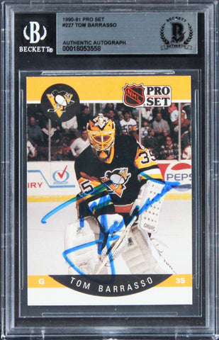 Penguins Tom Barrasso Authentic Signed 1990 Pro Set #227 Card BAS Slabbed
