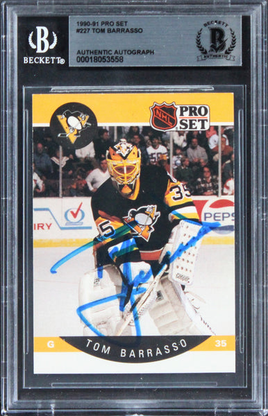 Penguins Tom Barrasso Authentic Signed 1990 Pro Set #227 Card BAS Slabbed