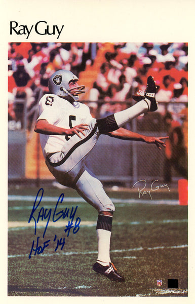 Ray Guy Autographed Oakland Raiders Mini Poster 35/50 HOF Beckett 46086