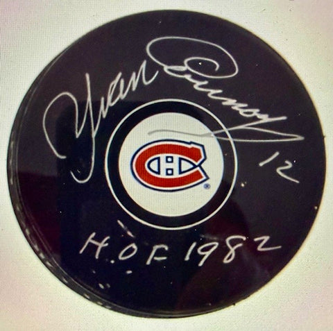 Yvan Cournoyer Signed Montreal Canadiens Hockey Puck Inscribed "HOF 1982"(N.E.P)