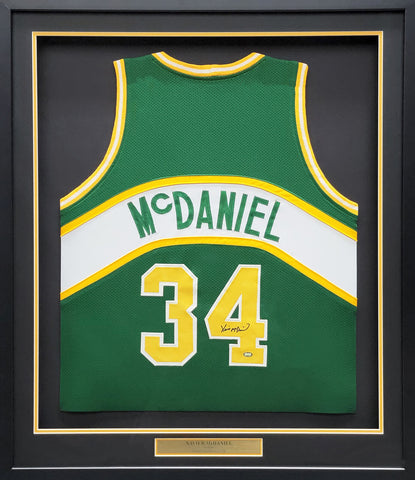 SEATTLE SONICS XAVIER MCDANIEL AUTOGRAPHED FRAMED GREEN JERSEY MCS HOLO 209447