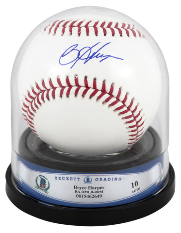 Phillies Bryce Harper Authentic Signed Oml Baseball Auto Graded Gem Mint 10! BAS