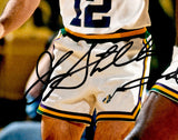 JOHN STOCKTON & KARL MALONE AUTOGRAPHED 16X20 PHOTO JAZZ BECKETT WITNESS 235775