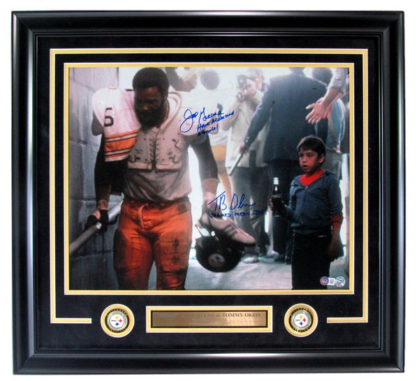 Joe Greene/Tommy Okon Signed Coca Cola 16x20 Photo Steelers Framed Beckett 12628