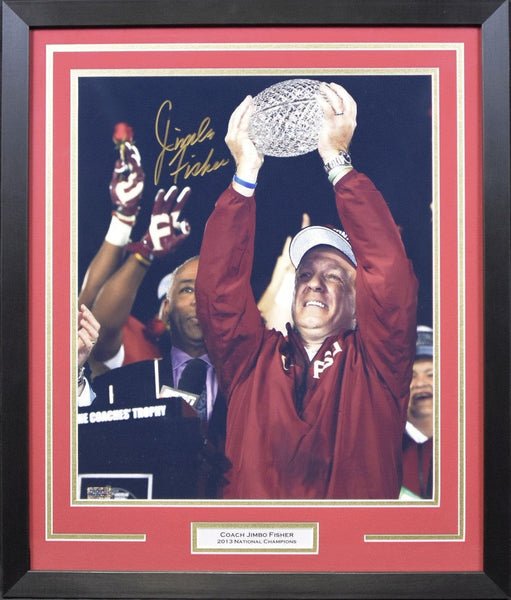 JIMBO FISHER SIGNED FLORIDA STATE SEMINOLES BCS TROPHY 16x20 FRAMED PHOTO
