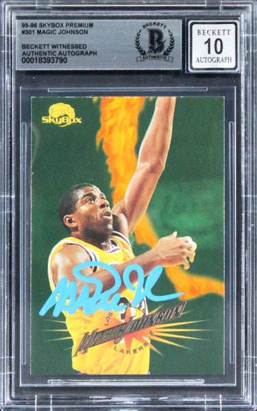 Lakers Magic Johnson Signed 1995 Skybox Premium #301 Card Auto 10! BAS Slabbed 1